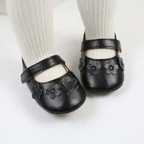 Baby Girls Mary Jane Flats Shoes with Non-Slip Soft Sole Toddler First Walkers Newborn Princess Dress Shoes - 3