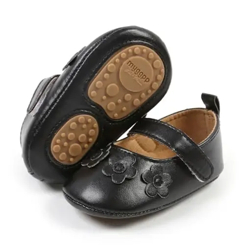 Baby Girls Mary Jane Flats Shoes with Non-Slip Soft Sole Toddler First Walkers Newborn Princess Dress Shoes - BABY