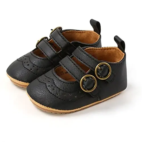 Baby Girls Mary Jane Flats Shoes with Non-Slip Soft Sole Toddler First Walkers Newborn Princess Dress Shoes - BABY