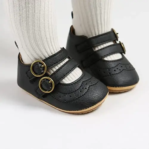 Baby Girls Mary Jane Flats Shoes with Non-Slip Soft Sole Toddler First Walkers Newborn Princess Dress Shoes - BABY (1)