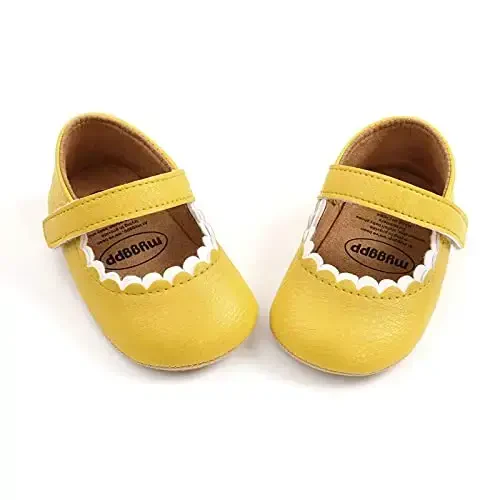 Baby Girls Mary Jane Flats Shoes with Non-Slip Soft Sole Toddler First Walkers Newborn Princess Dress Shoes - 6