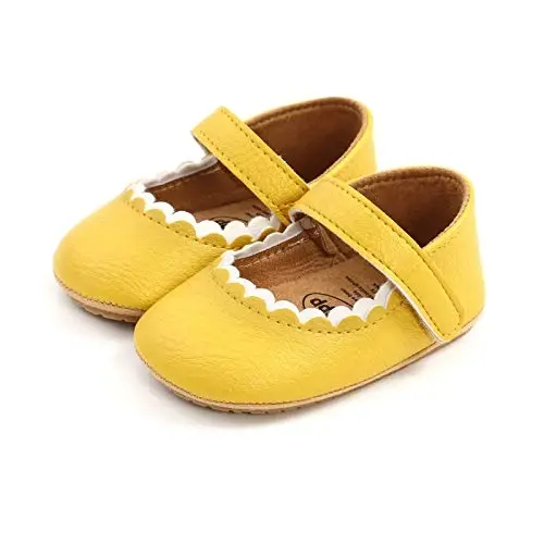 Baby Girls Mary Jane Flats Shoes with Non-Slip Soft Sole Toddler First Walkers Newborn Princess Dress Shoes - BABY