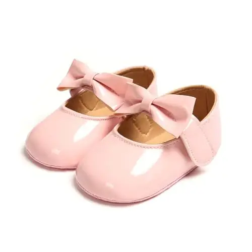 Baby Girls Mary Jane Flats Shoes with Non-Slip Soft Sole Toddler First Walkers Newborn Princess Dress Shoes - 1