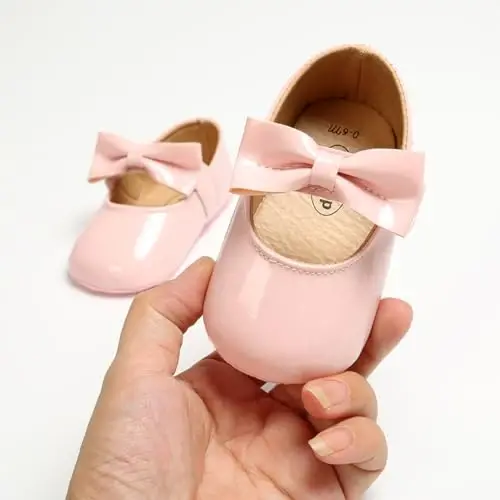 Baby Girls Mary Jane Flats Shoes with Non-Slip Soft Sole Toddler First Walkers Newborn Princess Dress Shoes - 4