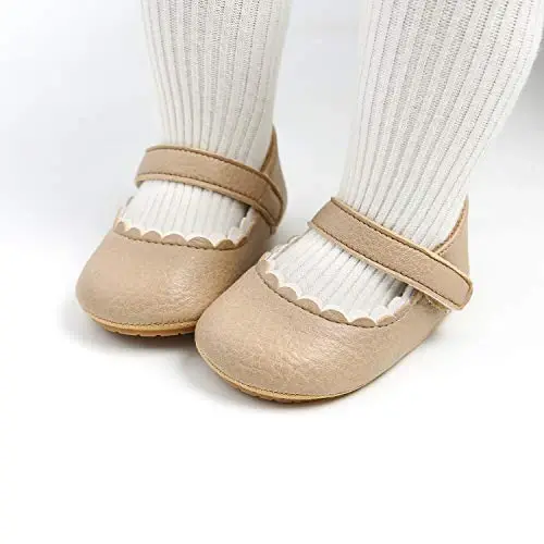 Baby Girls Mary Jane Flats Shoes with Non-Slip Soft Sole Toddler First Walkers Newborn Princess Dress Shoes - 3