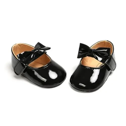 Baby Girls Mary Jane Flats Shoes with Non-Slip Soft Sole Toddler First Walkers Newborn Princess Dress Shoes - 6