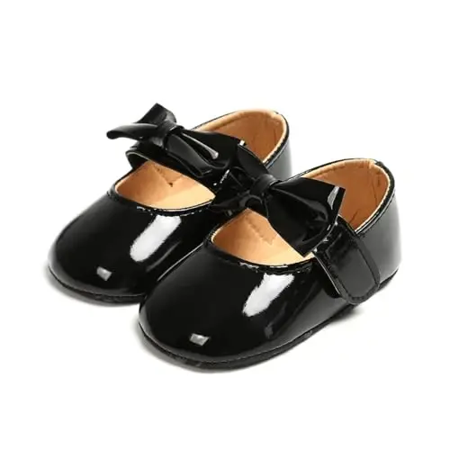 Baby Girls Mary Jane Flats Shoes with Non-Slip Soft Sole Toddler First Walkers Newborn Princess Dress Shoes - BABY