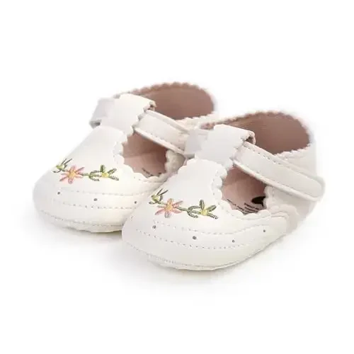 Baby Girls Mary Jane Flats Shoes with Non-Slip Soft Sole Toddler First Walkers Newborn Princess Dress Shoes - MODAZONE