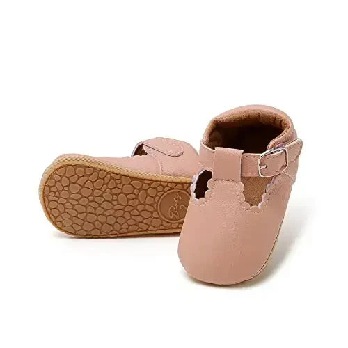 Baby Girls Mary Jane Flats Shoes with Non-Slip Soft Sole Toddler First Walkers Newborn Princess Dress Shoes - 3