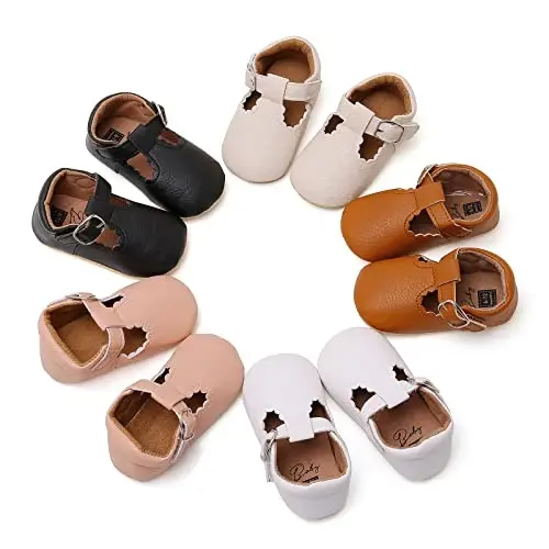 Baby Girls Mary Jane Flats Shoes with Non-Slip Soft Sole Toddler First Walkers Newborn Princess Dress Shoes - BABY (1)