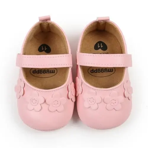 Baby Girls Mary Jane Flats Shoes with Non-Slip Soft Sole Toddler First Walkers Newborn Princess Dress Shoes - 6