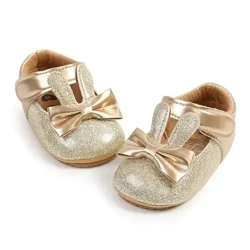 Baby Girls Mary Jane Flats Shoes with Non-Slip Soft Sole Toddler First Walkers Newborn Princess Dress Shoes - 4