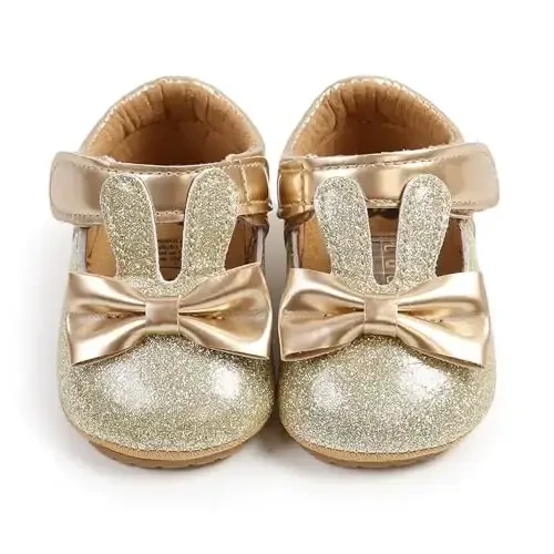 Baby Girls Mary Jane Flats Shoes with Non-Slip Soft Sole Toddler First Walkers Newborn Princess Dress Shoes - 5