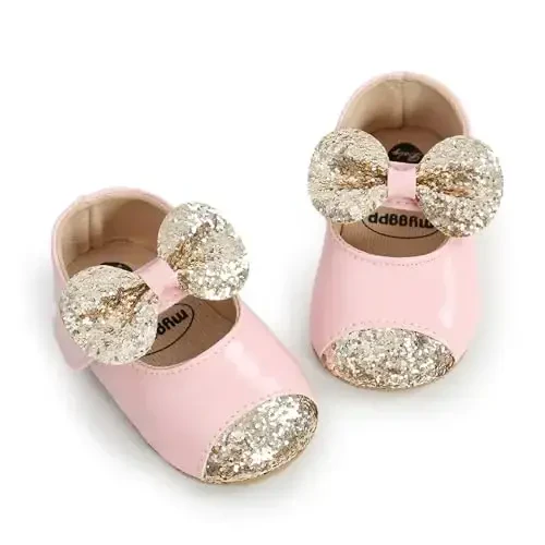 Baby Girls Mary Jane Flats Shoes with Non-Slip Soft Sole Toddler First Walkers Newborn Princess Dress Shoes - 5