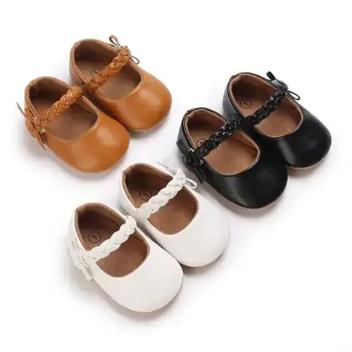Baby Girls Mary Jane Flats Shoes with Non-Slip Soft Sole Toddler First Walkers Newborn Princess Dress Shoes - AKINGIO (1)