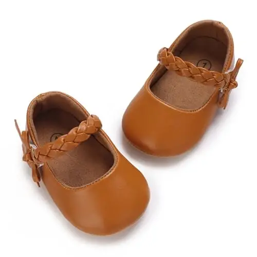 Baby Girls Mary Jane Flats Shoes with Non-Slip Soft Sole Toddler First Walkers Newborn Princess Dress Shoes - 6