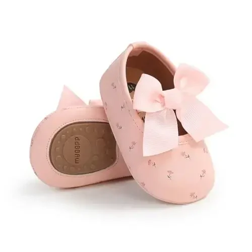 Baby Girls Mary Jane Flats Shoes with Non-Slip Soft Sole Toddler First Walkers Newborn Princess Dress Shoes - 4