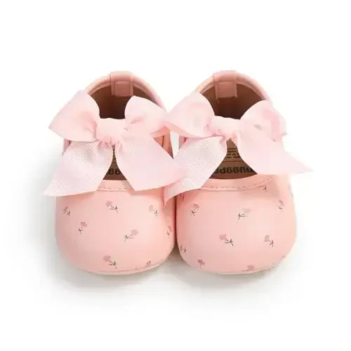 Baby Girls Mary Jane Flats Shoes with Non-Slip Soft Sole Toddler First Walkers Newborn Princess Dress Shoes - 5