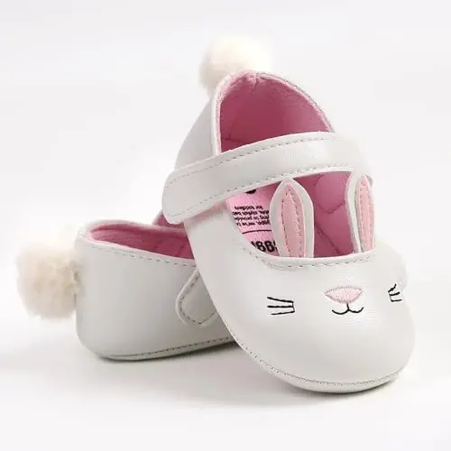 Baby Girls Mary Jane Flats Shoes with Non-Slip Soft Sole Toddler First Walkers Newborn Princess Dress Shoes - 6