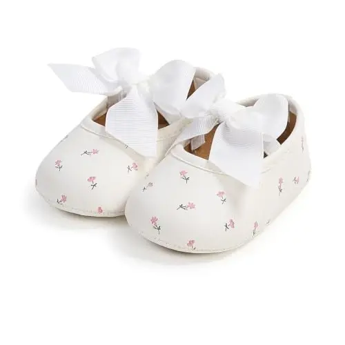 Baby Girls Mary Jane Flats Shoes with Non-Slip Soft Sole Toddler First Walkers Newborn Princess Dress Shoes - 1