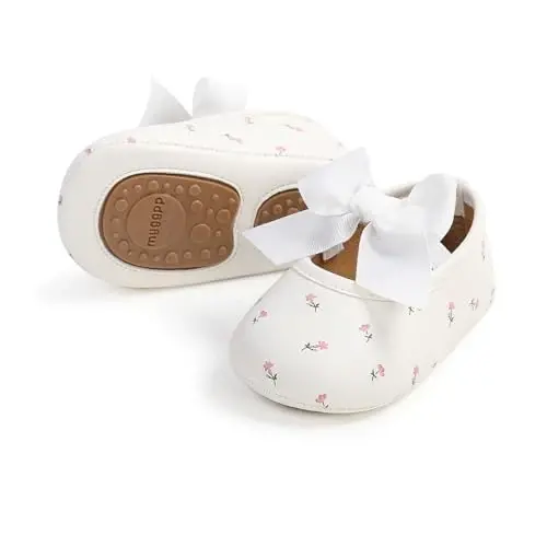 Baby Girls Mary Jane Flats Shoes with Non-Slip Soft Sole Toddler First Walkers Newborn Princess Dress Shoes - 4