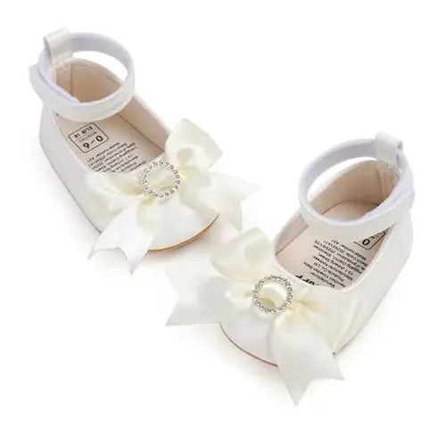 Baby Girls Mary Jane Flats Shoes with Non-Slip Soft Sole Toddler First Walkers Newborn Princess Dress Shoes - 4