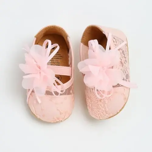 Baby Girls Mary Jane Flats Shoes with Non-Slip Soft Sole Toddler First Walkers Newborn Princess Dress Shoes - 4