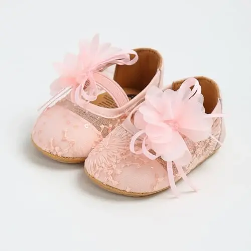 Baby Girls Mary Jane Flats Shoes with Non-Slip Soft Sole Toddler First Walkers Newborn Princess Dress Shoes - 5