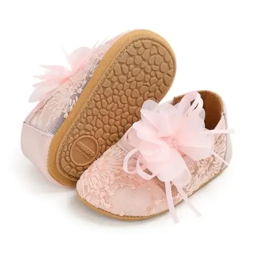 Baby Girls Mary Jane Flats Shoes with Non-Slip Soft Sole Toddler First Walkers Newborn Princess Dress Shoes - BABY