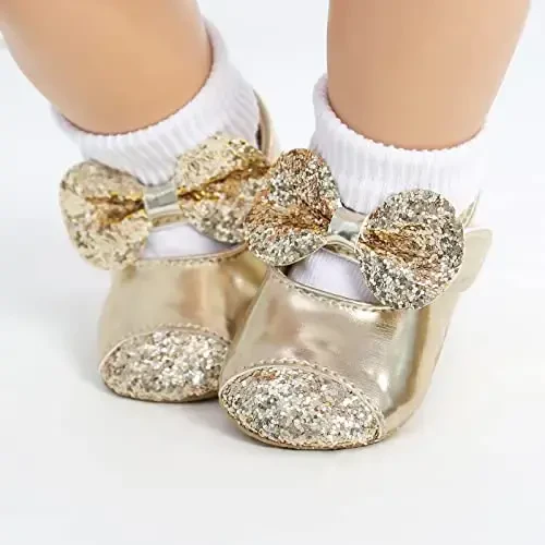Baby Girls Mary Jane Flats Shoes with Non-Slip Soft Sole Toddler First Walkers Newborn Princess Dress Shoes - 3