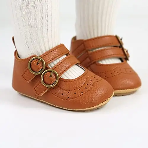 Baby Girls Mary Jane Flats Shoes with Non-Slip Soft Sole Toddler First Walkers Newborn Princess Dress Shoes - BABY (1)