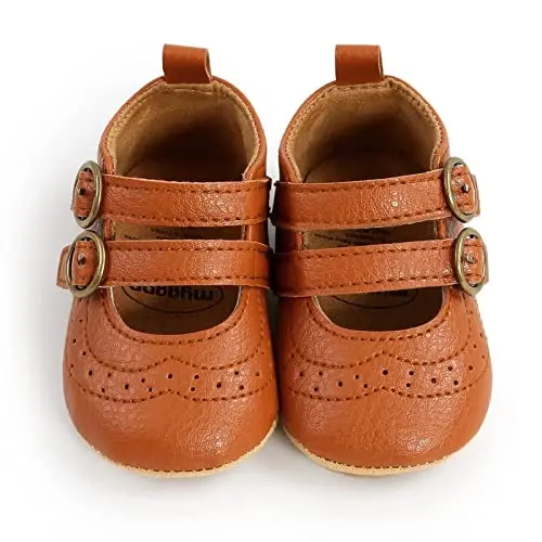 Baby Girls Mary Jane Flats Shoes with Non-Slip Soft Sole Toddler First Walkers Newborn Princess Dress Shoes - 6