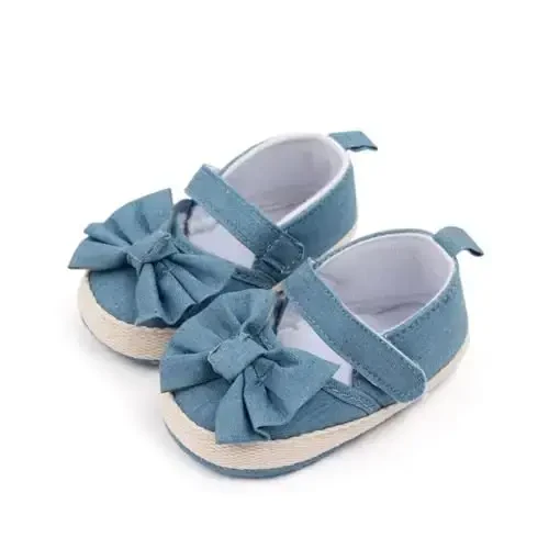 Baby Girls Mary Jane Flats Shoes with Non-Slip Soft Sole Toddler First Walkers Newborn Princess Dress Shoes - AKINGIO