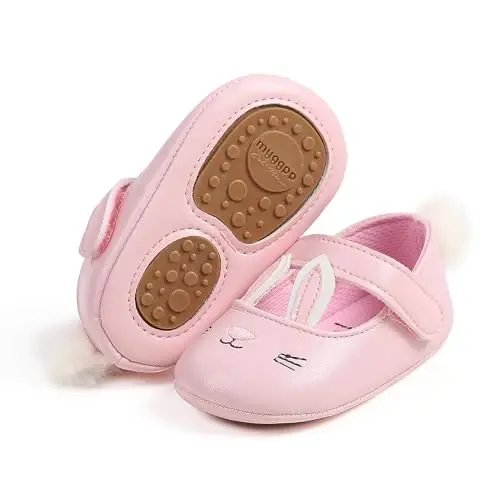 Baby Girls Mary Jane Flats Shoes with Non-Slip Soft Sole Toddler First Walkers Newborn Princess Dress Shoes - BABY