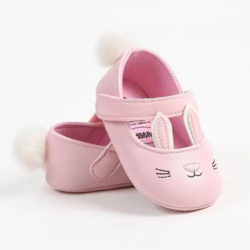 Baby Girls Mary Jane Flats Shoes with Non-Slip Soft Sole Toddler First Walkers Newborn Princess Dress Shoes - 6