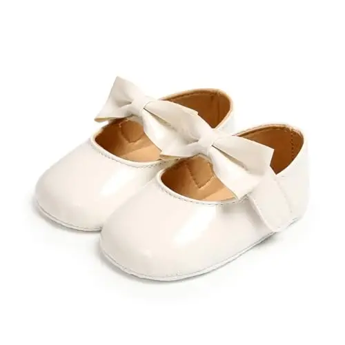 Baby Girls Mary Jane Flats Shoes with Non-Slip Soft Sole Toddler First Walkers Newborn Princess Dress Shoes - 1