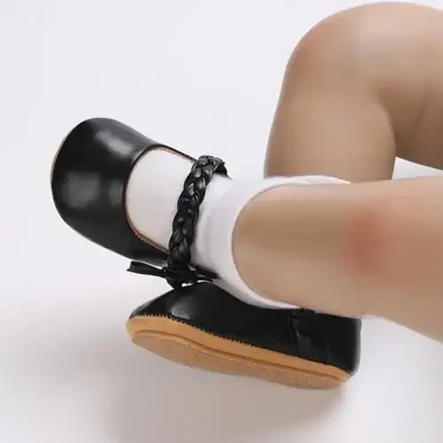 Baby Girls Mary Jane Flats Shoes with Non-Slip Soft Sole Toddler First Walkers Newborn Princess Dress Shoes - 3