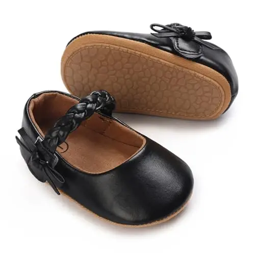 Baby Girls Mary Jane Flats Shoes with Non-Slip Soft Sole Toddler First Walkers Newborn Princess Dress Shoes - BABY