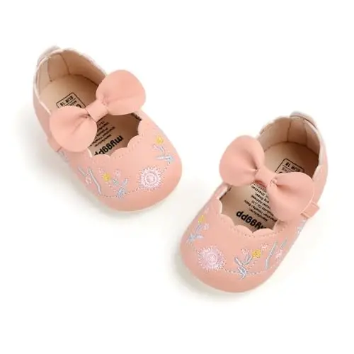 Baby Girls Mary Jane Flats Shoes with Non-Slip Soft Sole Toddler First Walkers Newborn Princess Dress Shoes - 3