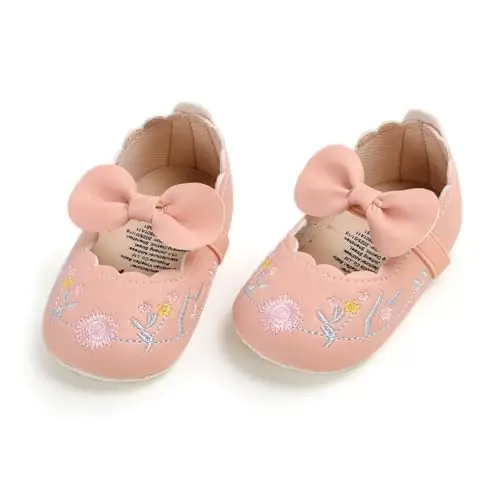 Baby Girls Mary Jane Flats Shoes with Non-Slip Soft Sole Toddler First Walkers Newborn Princess Dress Shoes - 6