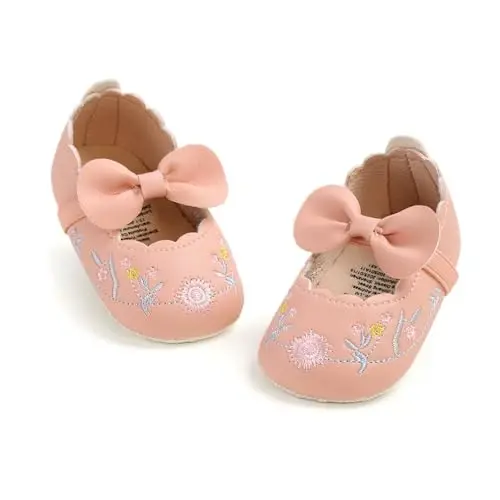 Baby Girls Mary Jane Flats Shoes with Non-Slip Soft Sole Toddler First Walkers Newborn Princess Dress Shoes - 4