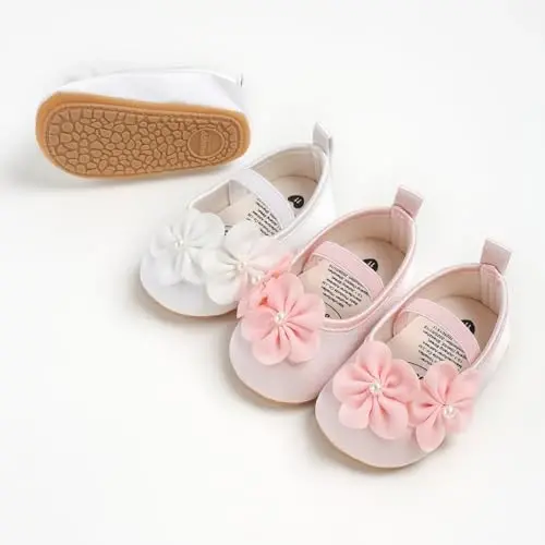 Baby Girls Mary Jane Flats Shoes with Non-Slip Soft Sole Toddler First Walkers Newborn Princess Dress Shoes - 3