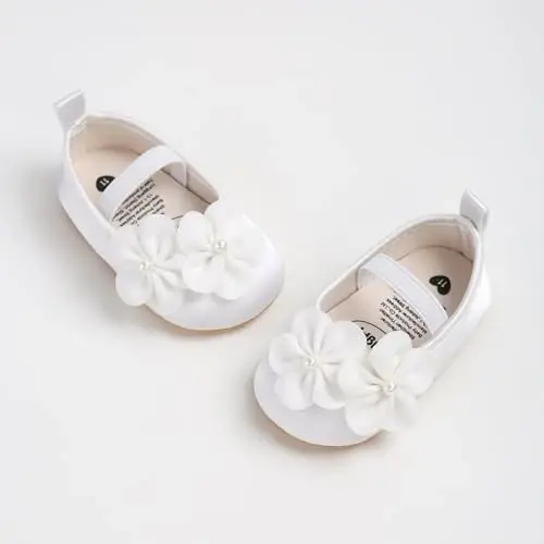 Baby Girls Mary Jane Flats Shoes with Non-Slip Soft Sole Toddler First Walkers Newborn Princess Dress Shoes - 3
