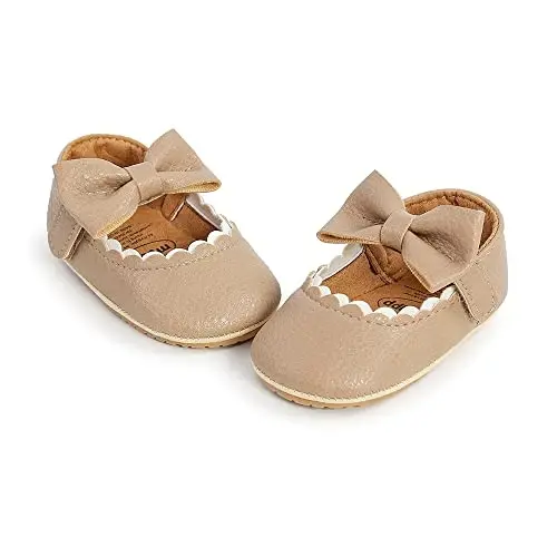 Baby Girls Mary Jane Flats Shoes with Non-Slip Soft Sole Toddler First Walkers Newborn Princess Dress Shoes - 5