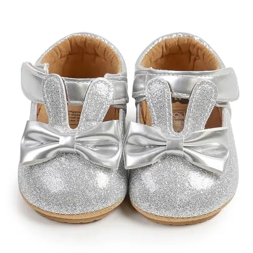 Baby Girls Mary Jane Flats Shoes with Non-Slip Soft Sole Toddler First Walkers Newborn Princess Dress Shoes - 5