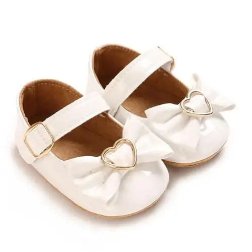 Baby Girls Mary Jane Flats Shoes with Non-Slip Soft Sole Toddler First Walkers Newborn Princess Dress Shoes 