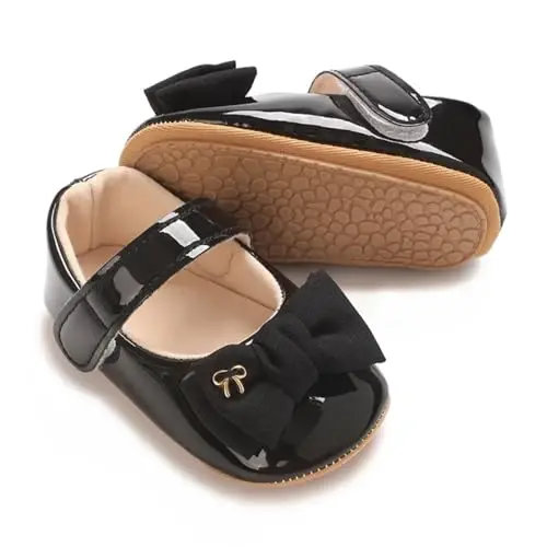 Baby Girls Mary Jane Flats Shoes with Non-Slip Soft Sole Toddler First Walkers Newborn Princess Dress Shoes - 5