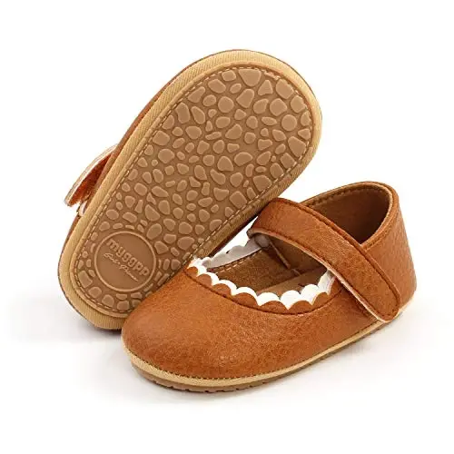 Baby Girls Mary Jane Flats Shoes with Non-Slip Soft Sole Toddler First Walkers Newborn Princess Dress Shoes 