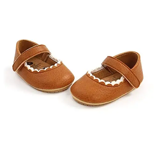 Baby Girls Mary Jane Flats Shoes with Non-Slip Soft Sole Toddler First Walkers Newborn Princess Dress Shoes - 5