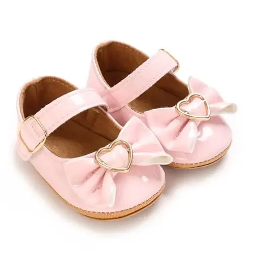 Baby Girls Mary Jane Flats Shoes with Non-Slip Soft Sole Toddler First Walkers Newborn Princess Dress Shoes 